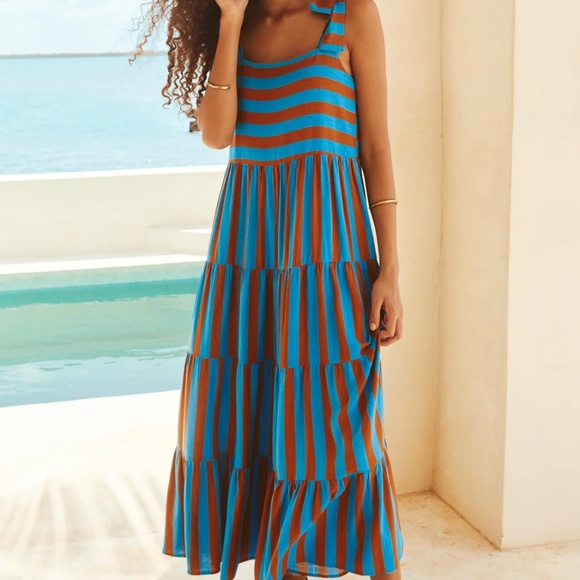Mister Zimi Dresses & Skirts - Mister Zimi Vibrant Blue and Brown Striped Maxi Dress